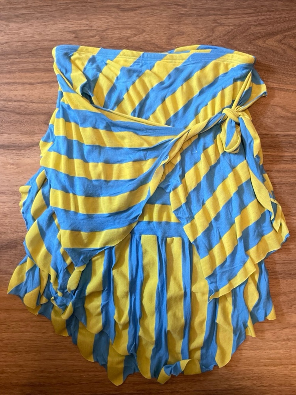 Urban Outfitters Blue and Yellow Striped Strapless Wrap Top